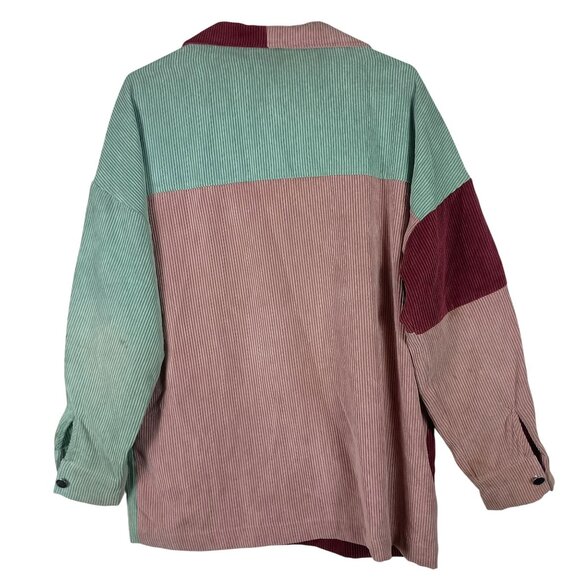 Corduroy Colorblock Shacket Patchwork Womens M Dopamine Dressing Kidcore Shein - Picture 5 of 8
